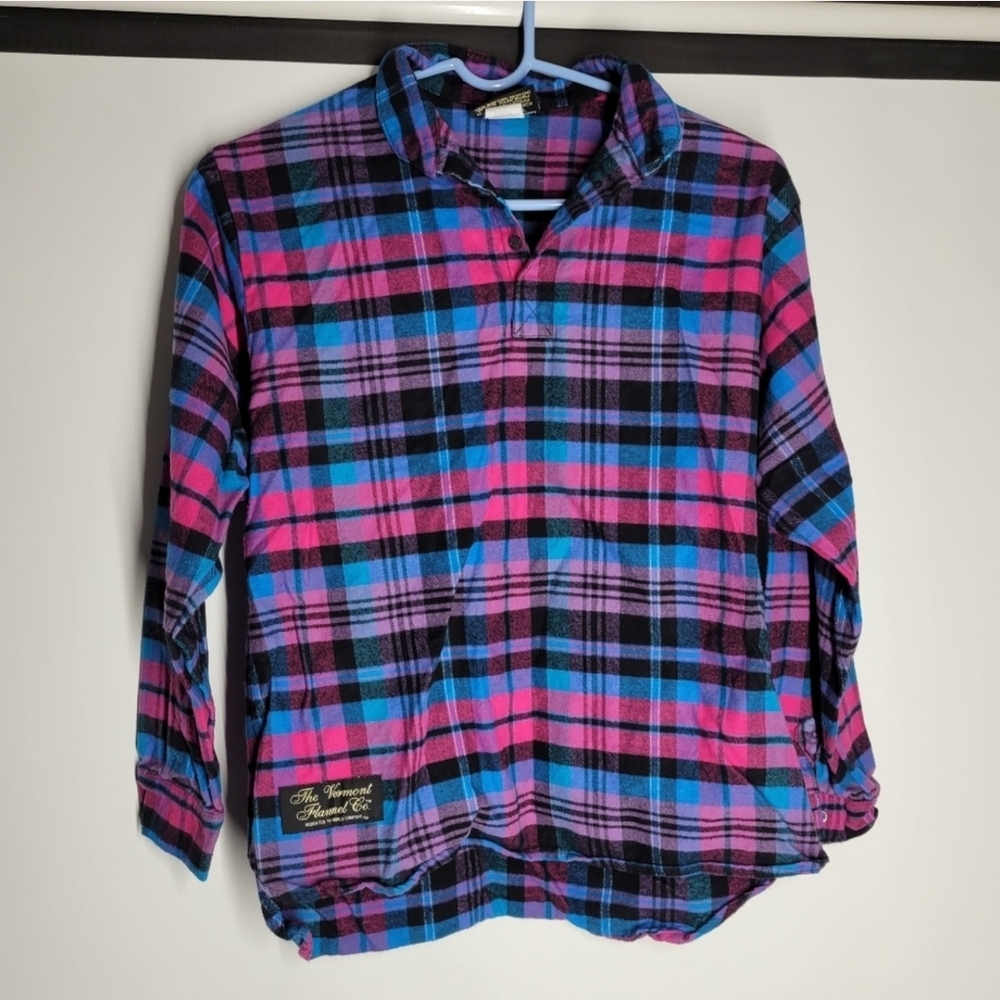 The Vermont Flannel Co. Vibrant Plaid Pink and Blue Henley Shirt